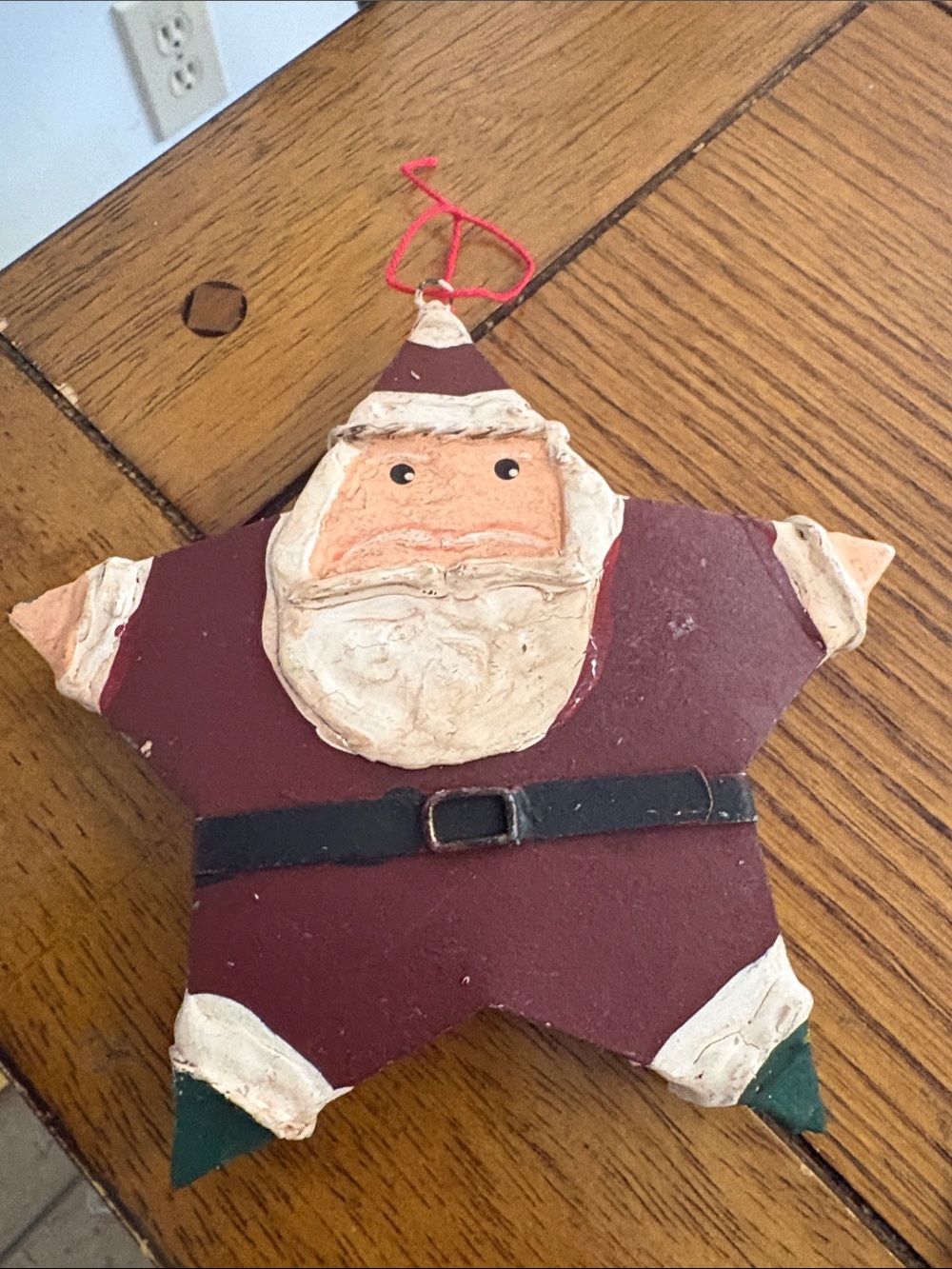 Handmade Maroon Santa Star Holiday Ornament with Red Loop